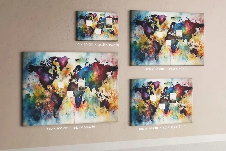 obraz-canvas-tablica-korkowa-akwarelowa-mapa-stan-opakowania-oryginalne
