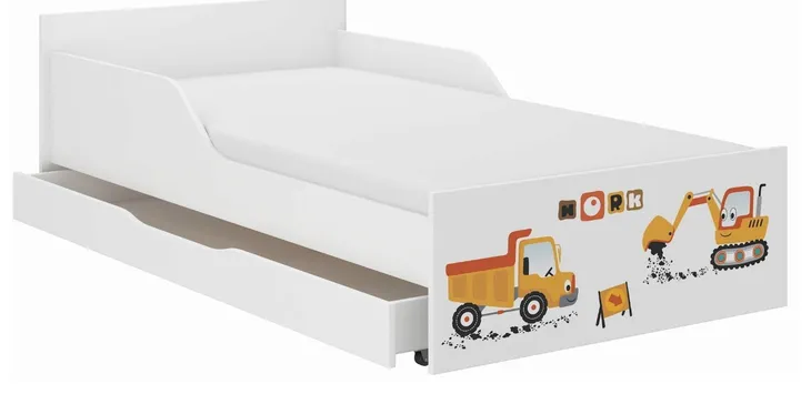 Łóżko PUFI dziecięce 160x80 z materacem +szufladą Grafiki i wzory do wyboru