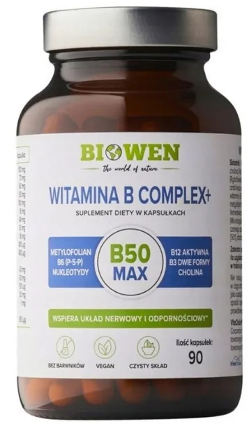 Biowen Witamina B Complex+ 90 kapsułek Energia Odporność Zmęczenie B1 B12