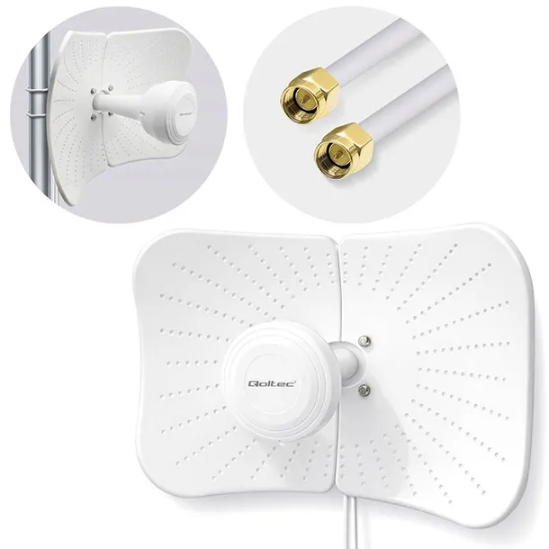 Qoltec Antena paraboliczna zewnętrzna 5G/4G 2x19dBi N-F 5m IP67