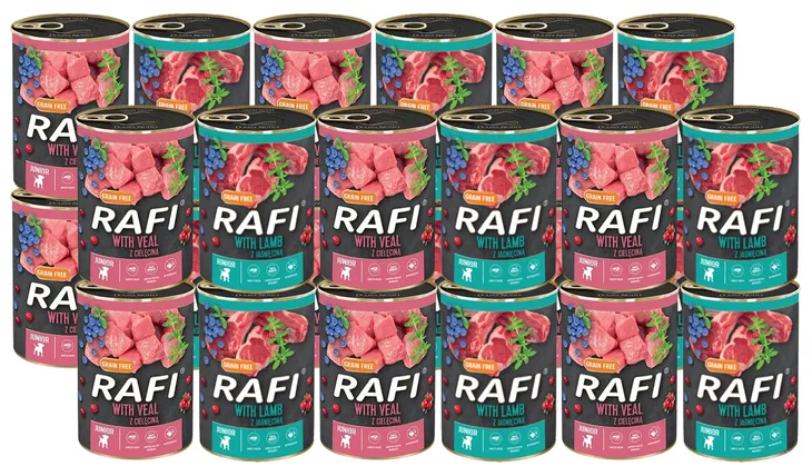 Karma mokra dla psa Dolina Noteci Rafi junior mix smaków puszki 24x400g
