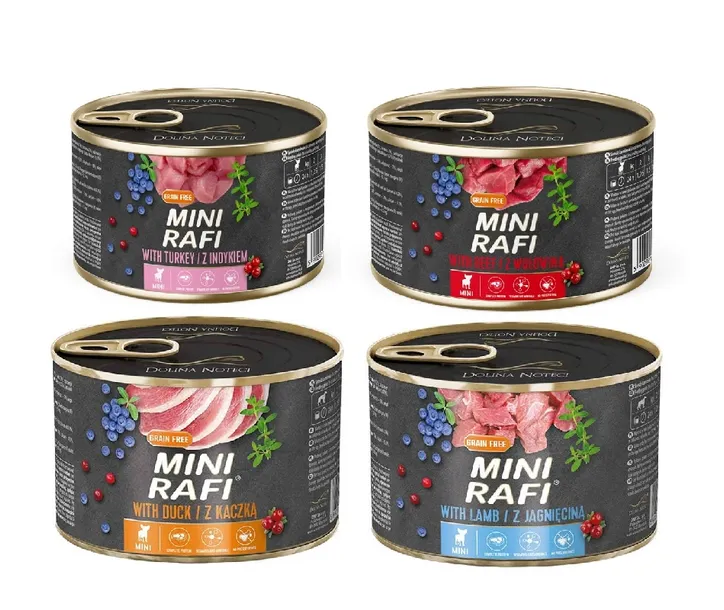 Karma mokra dla psa RAFI MINI mix 2 smaków Dolina Noteci puszki 24x185g