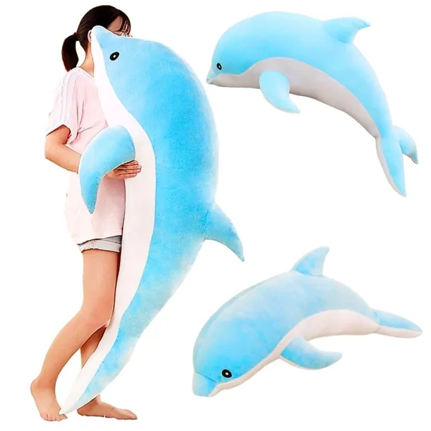 DELFIN XL Maskotka Pluszak PODUSZKA ZAGŁÓWEK ok 100 cm Niebieski
