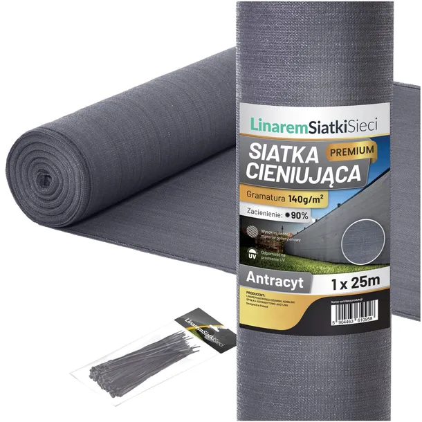 SIATKA CIENIUJĄCA 1x25m GRAFIT MASKUJĄCA 90% OSŁONA NA OGRODZENIE PŁOT +UV