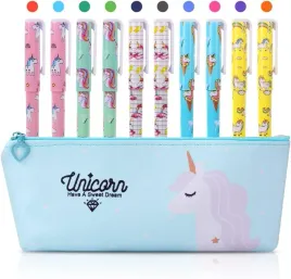 zestaw-10-dlugopisow-zelowych-piornik-jednorozce-dla-dziecka-szkola