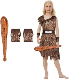 kostium-jaskiniowca-dziewczecy-6-elementow-stroj-epoka-kamienia-rozmiar-l