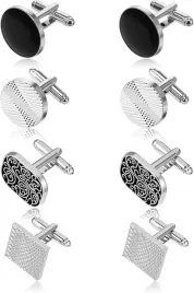 zestaw-4-par-spinek-do-mankietow-meskich-czarno-srebrne-komplet