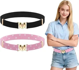 pasek-dziewczecy-zestaw-2-sztuk-w-ksztalcie-serca-czarny-rozowy-regulowany