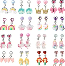 kolczyki-klipsy-dla-dziewczynek-zestaw-16-par-jednorozec-syrenka-tecza