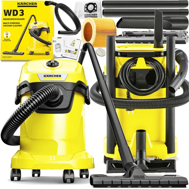 ODKURZACZ PRZEMYSŁOWY KARCHER WD 3 1000W UNIWERSALNY DO MOKREGO I SUCHEGO