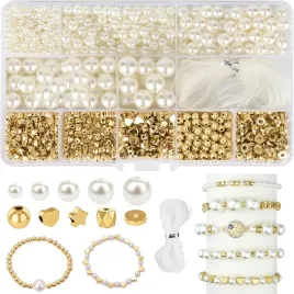 koraliki-do-bizuterii-perly-biale-zlote-zestaw-1090-diy-bransoletki