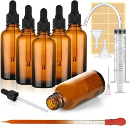 butelki-szklane-z-pipeta-6x50ml-bursztynowe-zestaw-lejek-strzykawka