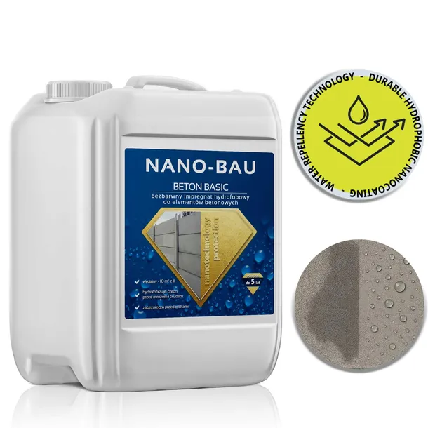 bezbarwny impregnat do Betonu NANO-BAU BETON BASIC 10l na 70m² 5lat ochrony