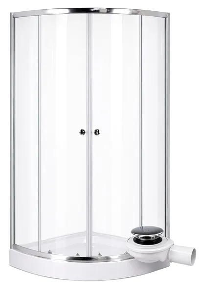 Kabina Prysznicowa Chrom 80x80x185 Drzwi Przesuwne Brodzik 12,5 cm Syfon