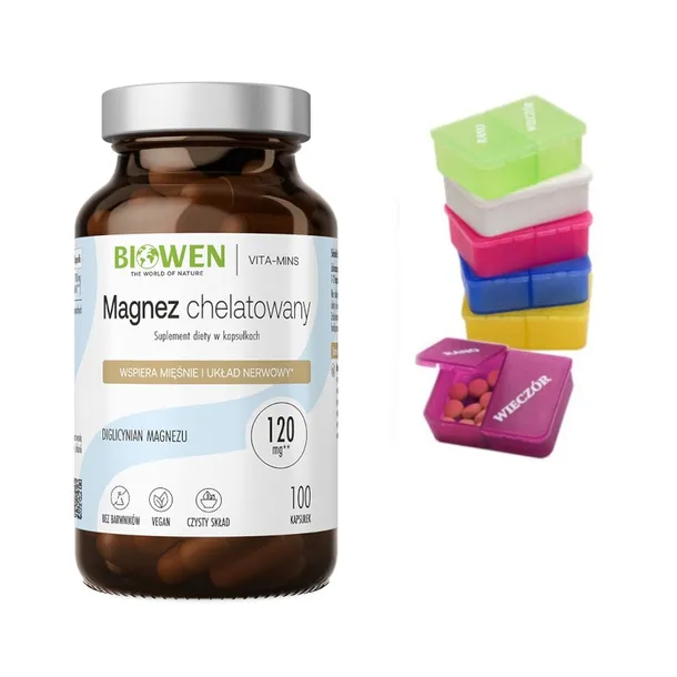 Biowen MAGNEZ CHELATOWANY 850mg Forma diglicynianu magnezu 100 kaps.+Gratis