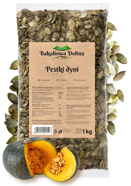 PESTKI DYNI ŁUSKANE 1 KG (1000 G) NATURALNE DO PRAŻENIA I SAŁATEK BAKALIOWA DOLINA