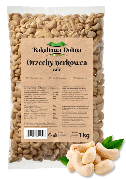 ORZECHY NERKOWCA 1 KG (1000 G) BAKALIOWA DOLINA ORZECHY NATURALNE ZDROWE VEGE
