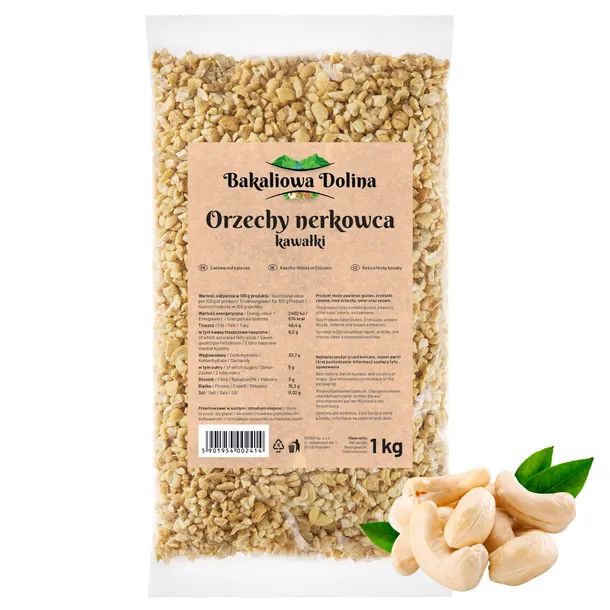 ORZECHY NERKOWCA 1kg KAWAŁKI KOSTKA 1000g DROBNE SUPER DO DESERÓW SAŁATKI