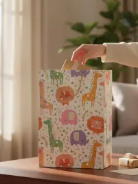 torebka-torba-ozdobna-na-prezent-papierowa-dla-dzieci-zwierzatka-szara