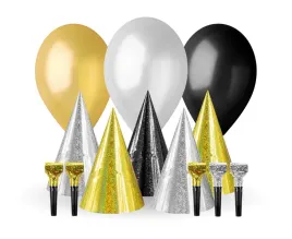 zestaw-karnawalowy-zloto-czarno-srebrny-balony-czapeczki-gwizdki