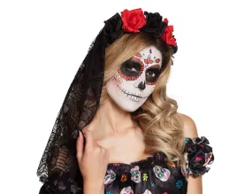 opaska-la-catrina-muerte-stroj-halloween-zalobna-woalka-z-kwiatami-czarna
