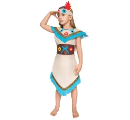 stroj-przebranie-indianka-kolorowy-kwiat-sukienka-pasek-opaska-130-140-cm