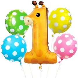 balony-na-roczek-cyfra-1-urodziny-zyrafa-5-szt