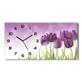 zegar-scienny-szklany-filetowe-tulipany-60x30-cm