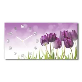 zegar-scienny-szklany-filetowe-tulipany-60x30-cm
