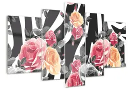 obraz-akrylowy-tryptyk-na-sciane-roze-w-tle-zebra