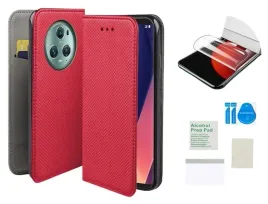 etui-z-klapka-do-honor-magic-5-pro-czerwony-magnet-case-folia-ochronna-tpu