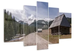 obraz-akrylowy-tryptyk-na-sciane-domek-w-gorach