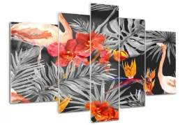 foto-obraz-akrylowy-poliptyk-flamingi-i-kwiaty