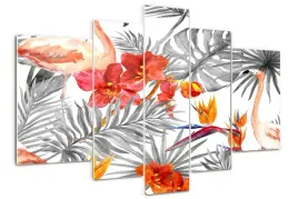 foto-obraz-akrylowy-poliptyk-flamingi-i-kwiaty