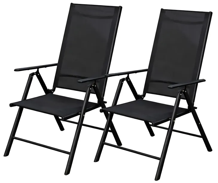 Krzesła Ogrodowe 2x Rozkładane Aluminiowe Leżak Taras Balkon Ogród czarne
