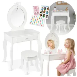 drewniana-toaletka-dla-dzieci-taboret-lustro-naklejki-akcesoria-kinderplay
