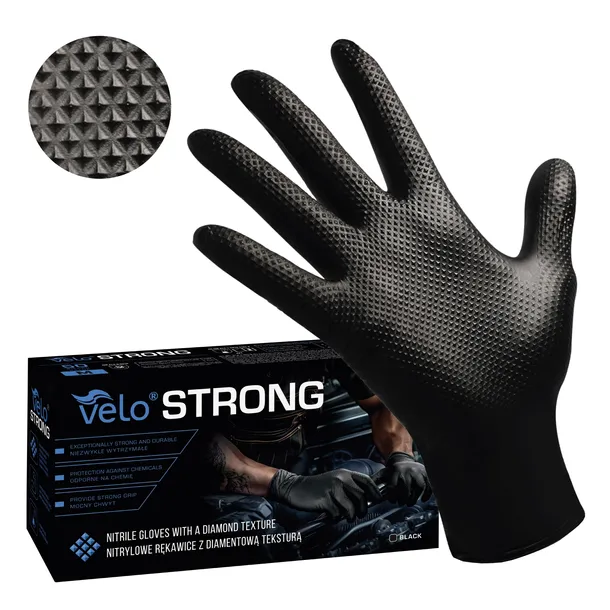 RĘKAWICE RĘKAWICZKI NITRYLOWE B. MOCNE ROBOCZE VELO STRONG GRIP - L 50 SZT