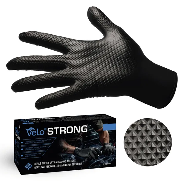 RĘKAWICE RĘKAWICZKI NITRYLOWE B. MOCNE ROBOCZE VELO STRONG GRIP - XL 50 SZT