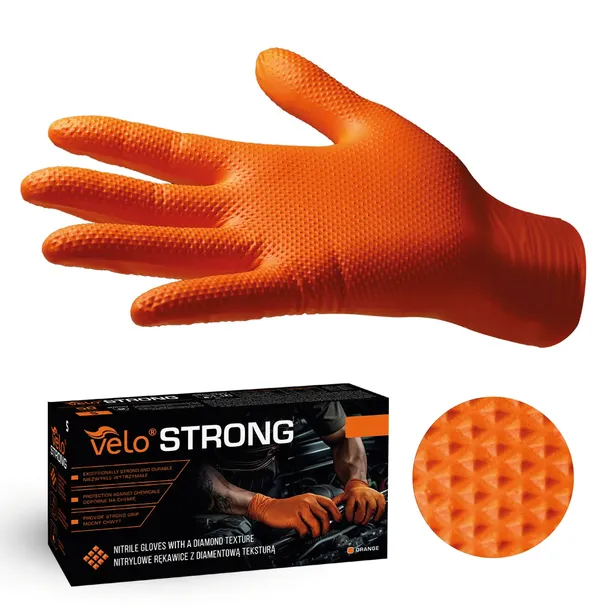 RĘKAWICE RĘKAWICZKI NITRYLOWE B. MOCNE ROBOCZE VELO STRONG GRIP - M 50 SZT