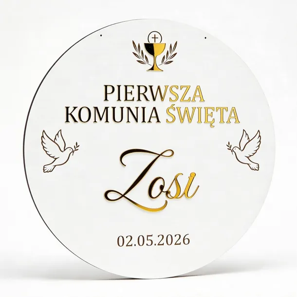 KOŁO NA ŚCIANKĘ DEKORACJA NA KOMUNIĘ PIERWSZA KOMUNIA Z IMIENIEM 50CM