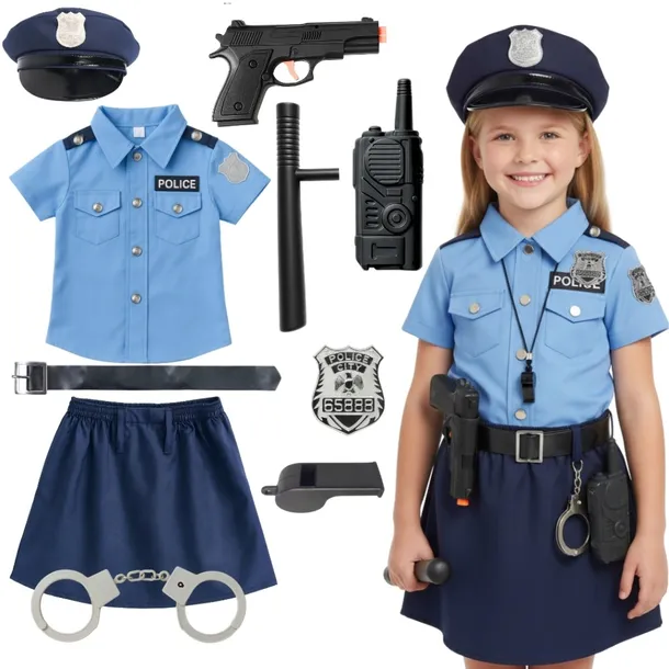 POLICJANTKA 90-110 S PISTOLET KAJDANKI Strój Kostium Przebranie 10 el.