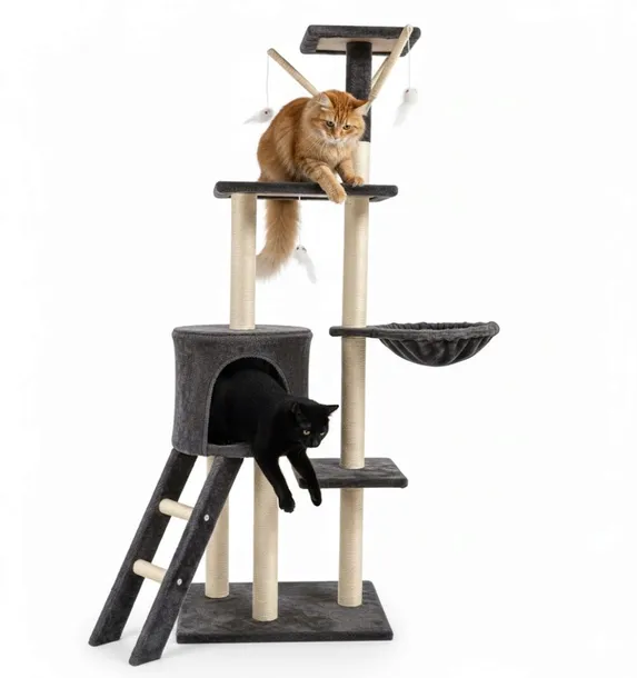 Drapak budka dla kota drzewo legowisko Domek słupki 138cm 6 poziomów (F014)