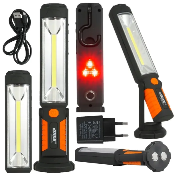 MOCNA LAMPA WARSZTATOWA LATARKA AKUMULATOROWA LAMPKA LED COB HAK MAGNES USB