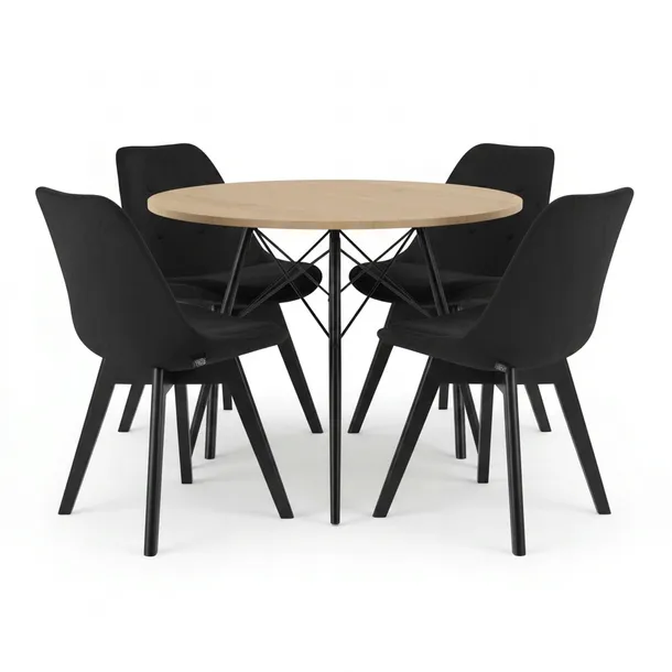 ZESTAW KRZESEŁ MILEO PREMIUM VELVET CZARNY 4SZT+STÓŁ PREMIUM 80 CM