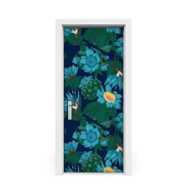 naklejka-na-drzwi-okleina-tropikalne-kwiaty-85x205