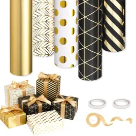 5-rolek-papieru-prezentowego-43-cm-3-m-zloty-papier-na-urodziny
