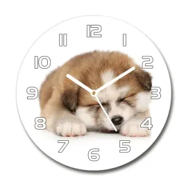 szklany-okragly-zegar-szczeniak-akita-fi-30-cm