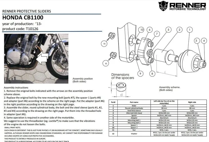 renner-crash-pady-honda-cb-1100-13-numer-katalogowy-producenta-590437840522