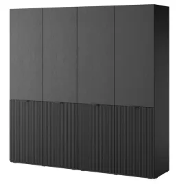 czarna-szafa-ryflowana-4-drzwiowa-z-drazkiem-i-polkami-sandbox-200-cm