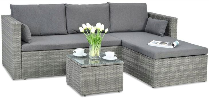 Zestaw ogrodowy technorattanowy LIZBONA GREY uniwersalny narożnik + stolik